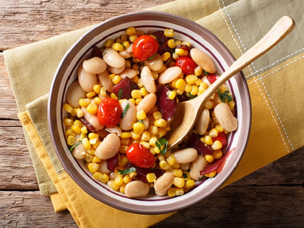 Bowl of beans, tomatoes and corn
